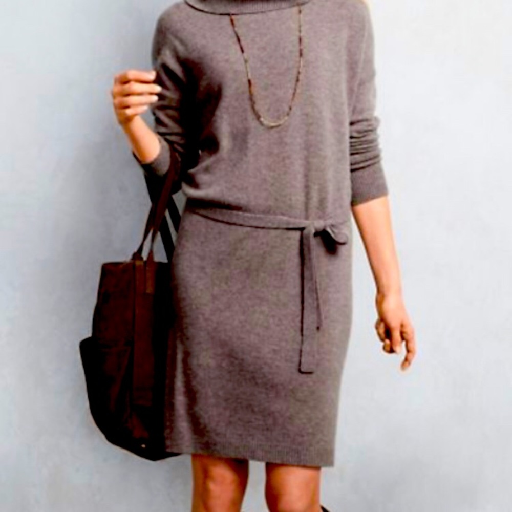 Charcoal merino wool Garnet Hill belted dress S